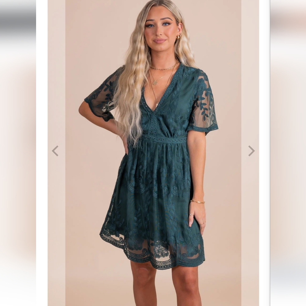 Dark Teal Lace Mini Dress